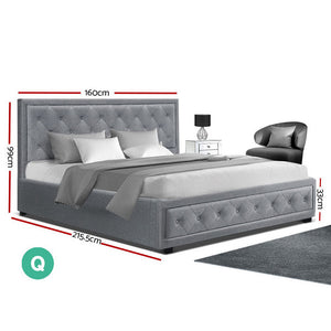 Artiss TIYO Queen Size Gas Lift Bed Frame Base With Storage Mattress Grey Fabric