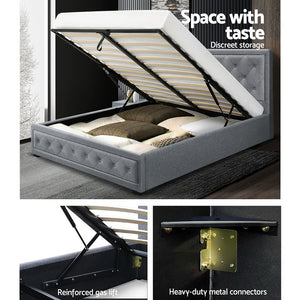 Artiss TIYO Queen Size Gas Lift Bed Frame Base With Storage Mattress Grey Fabric