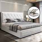 Artiss TIYO Queen Size Gas Lift Bed Frame Base With Storage Mattress White Leather