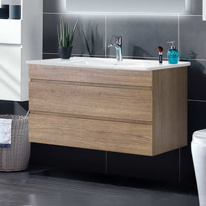 Cefito Bathroom Vanity Cabinet Basin Unit Sink Storage Wall Hung Oak White 900mm