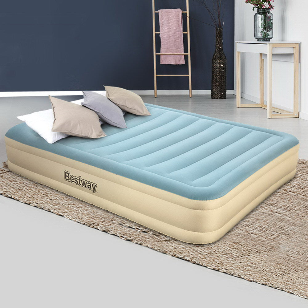 Bestway Queen Size Inflatable Air Mattress - Light Blue & Beige