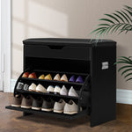 Artiss 3 Tier Shoe Cabinet Storage Stool Black