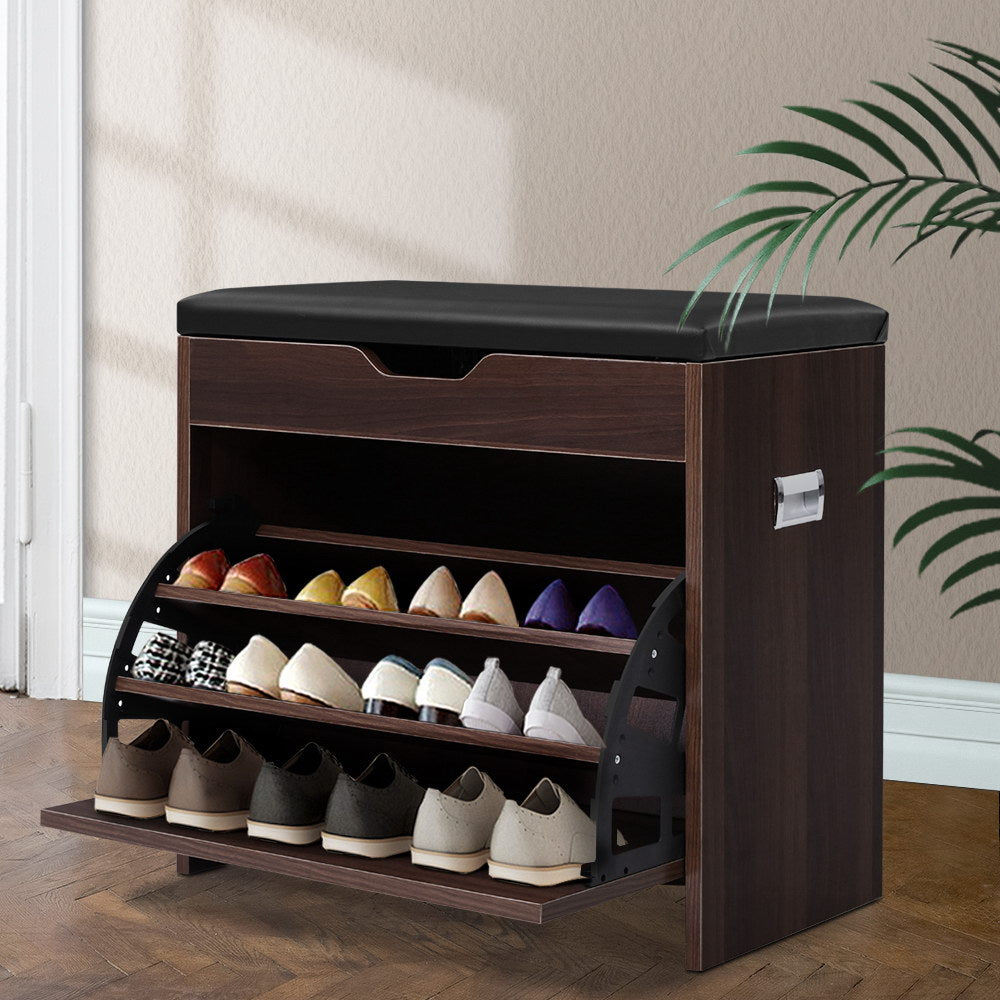 Artiss 12 Pairs Shoe Cabinet Organiser Wooden Storage Bench Stool