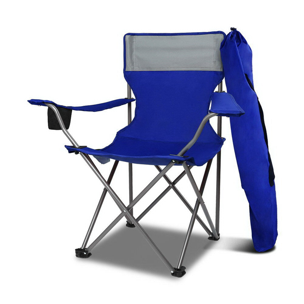 Set of 2 Portable Folding Camping Armchair - Blue