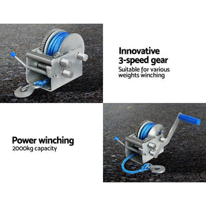 Giantz 3 Speed Hand Winch Synthetic Rope