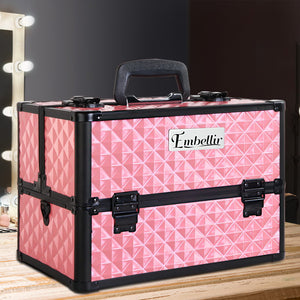 Embellir Portable Cosmetic Beauty Makeup Case with Mirror - Diamond Pink