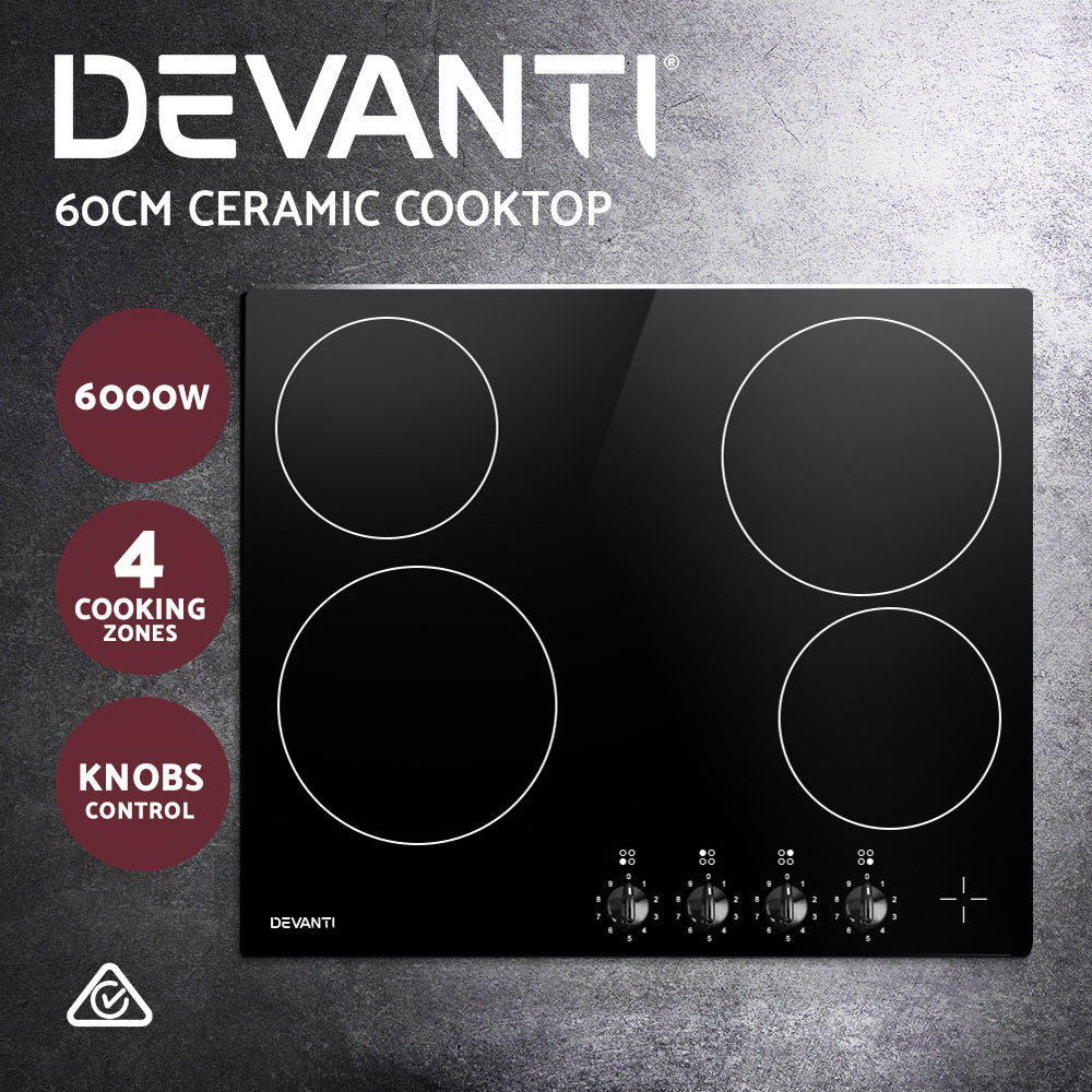 Devanti 6000W Four Burner Ceramic Cooktop - Black