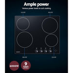 Devanti 6000W Four Burner Ceramic Cooktop - Black