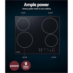 Devanti 6000W Four Burner Ceramic Cooktop - Black