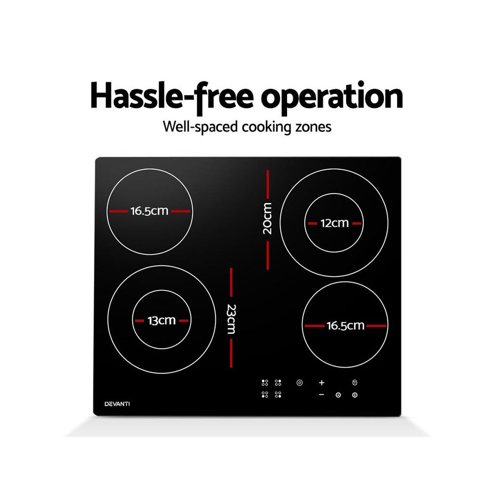 Devanti 6300W Four Burner Ceramic Cooktop - Black