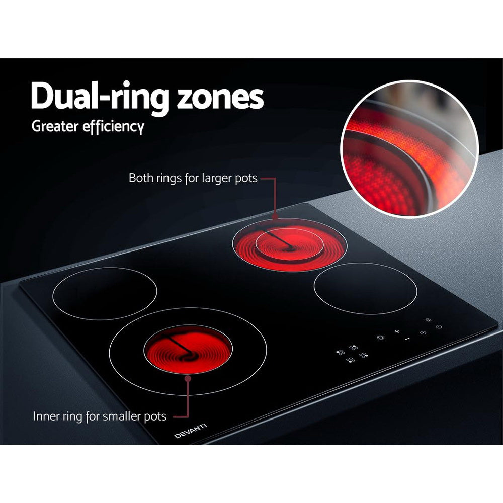 Devanti 6300W Four Burner Ceramic Cooktop - Black