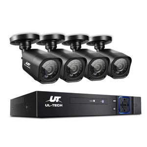 UL-TECH 8CH 5 IN 1 DVR CCTV Security System Video Recorder /w 4 Cameras 1080P HDMI Black