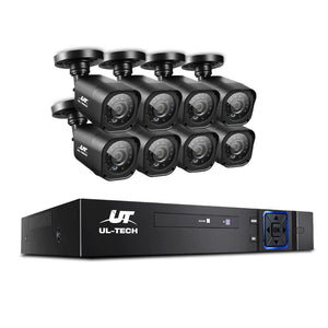 UL-TECH 8CH 5 IN 1 DVR CCTV Security System Video Recorder /w 8 Cameras 1080P HDMI Black