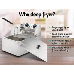 Devanti Commercial Electric Single Deep Fryer - Silver