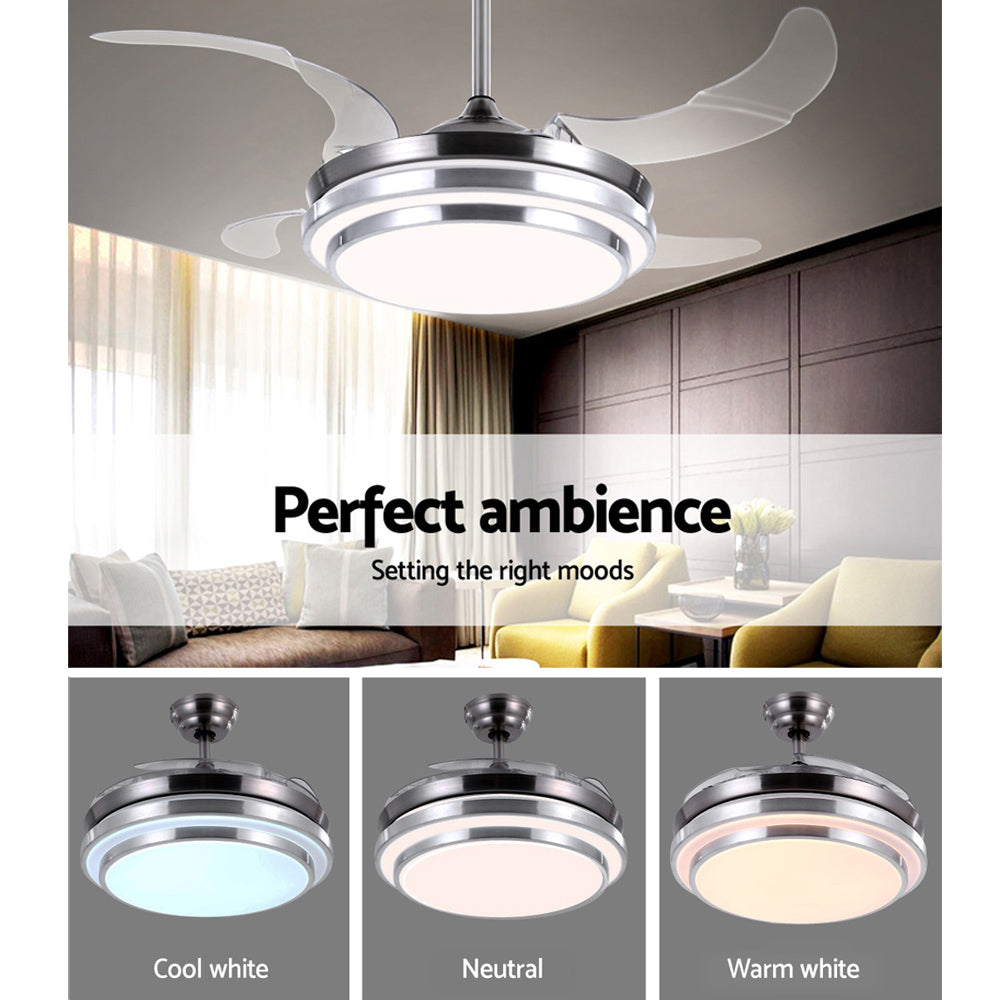 42" Ceiling Fan Lamp LED Light Retractable Blade Ceiling Fan with Remote