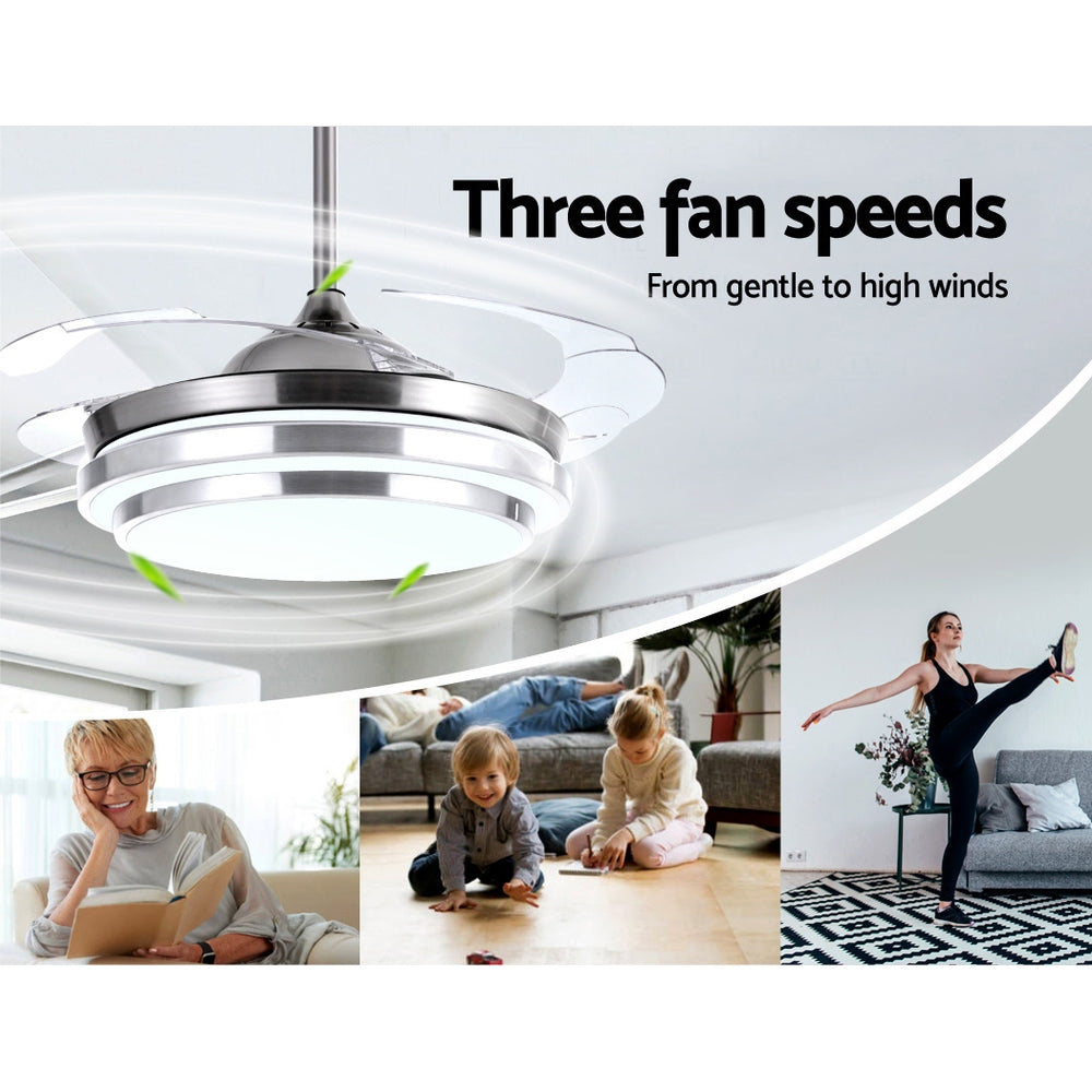 42" Ceiling Fan Lamp LED Light Retractable Blade Ceiling Fan with Remote