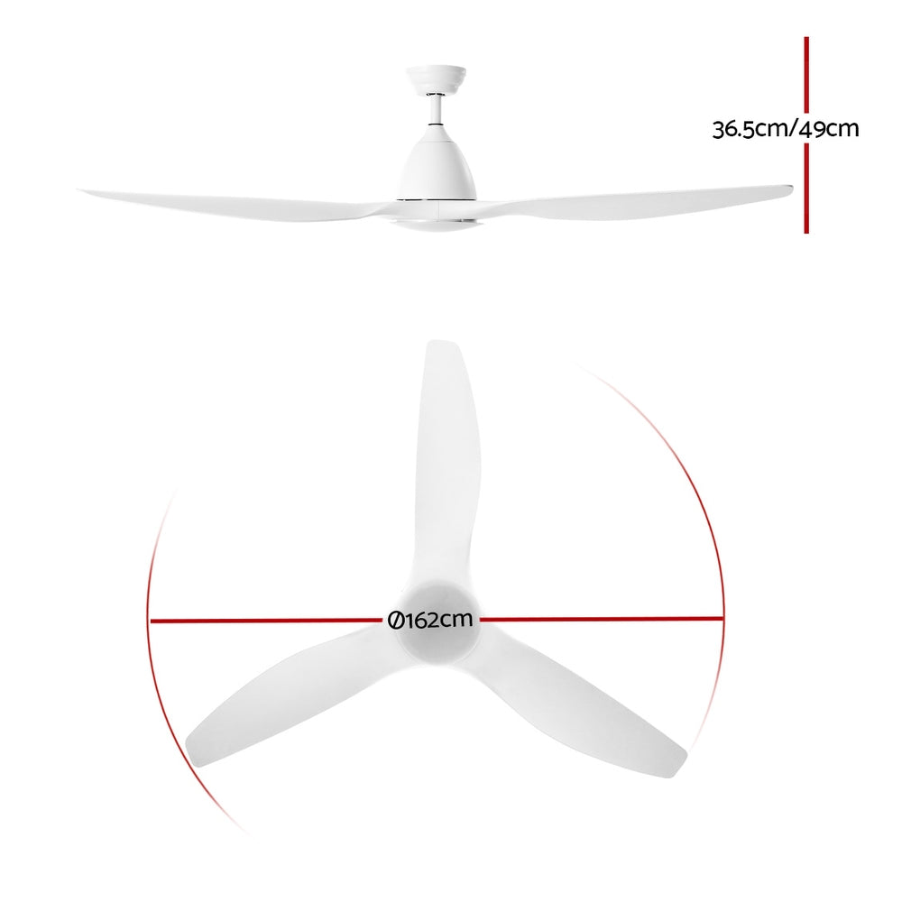 64" DC Motor Ceiling Fan with LED Light with Remote 8H Timer Reverse Mode 5 Speeds White