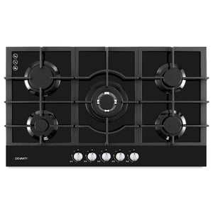 Devanti Gas Cooktop 90cm 5 Burner Ceramic Glass Stove Hob Cooker NG LPG Black