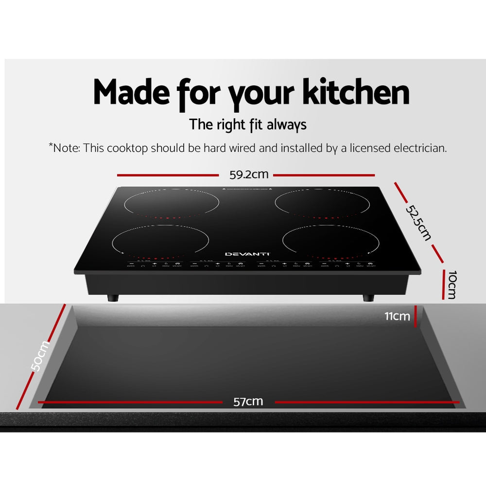 Devanti Induction Cooktop 60cm Portable Electric Ceramic Cooker 4 Burner Stove