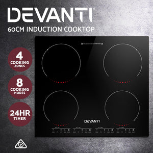 Devanti Induction Cooktop 60cm Portable Electric Ceramic Cooker 4 Burner Stove