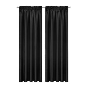 Artqueen 2X Pinch Pleat Pleated Blockout Curtains Black 140cmx213cm