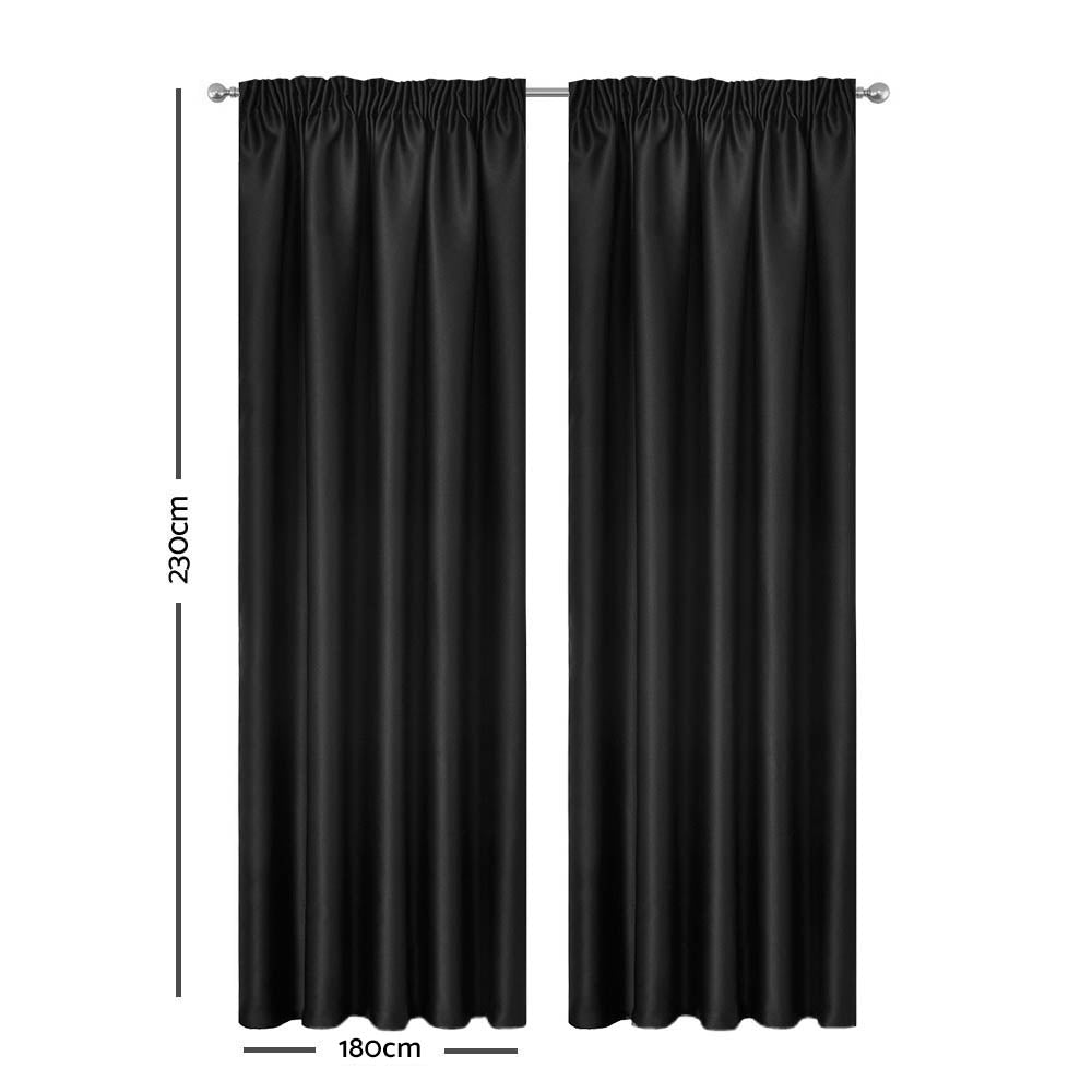 Artqueen 2X Pinch Pleat Pleated Blockout Curtains Black 180cmx213cm