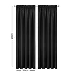 Artqueen 2X Pinch Pleat Pleated Blockout Curtains Black 180cmx213cm