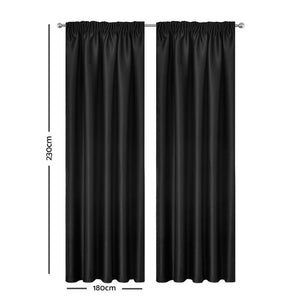 Artqueen 2X Pinch Pleat Pleated Blockout Curtains Black 180cmx213cm