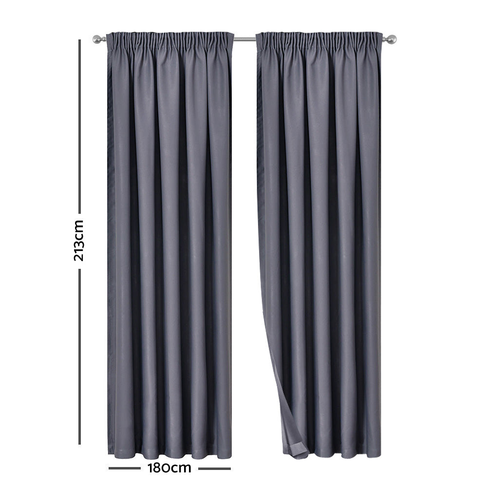 Artqueen 2X Pinch Pleat Pleated Blockout Curtains Dark Grey 180cmx213cm