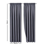 Artqueen 2X Pinch Pleat Pleated Blockout Curtains Dark Grey 180cmx213cm