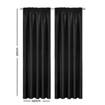 Artqueen 2X Pinch Pleat Pleated Blockout Curtains Black 240cmx213cm