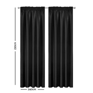 Artqueen 2X Pinch Pleat Pleated Blockout Curtains Black 240cmx213cm