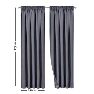 Artqueen 2X Pinch Pleat Pleated Blockout Curtains Dark Grey 240cmx213cm