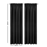 Artqueen 2X Pinch Pleat Pleated Blockout Curtains Black 140cmx230cm