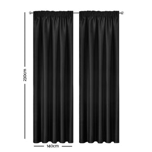 Artqueen 2X Pinch Pleat Pleated Blockout Curtains Black 140cmx230cm