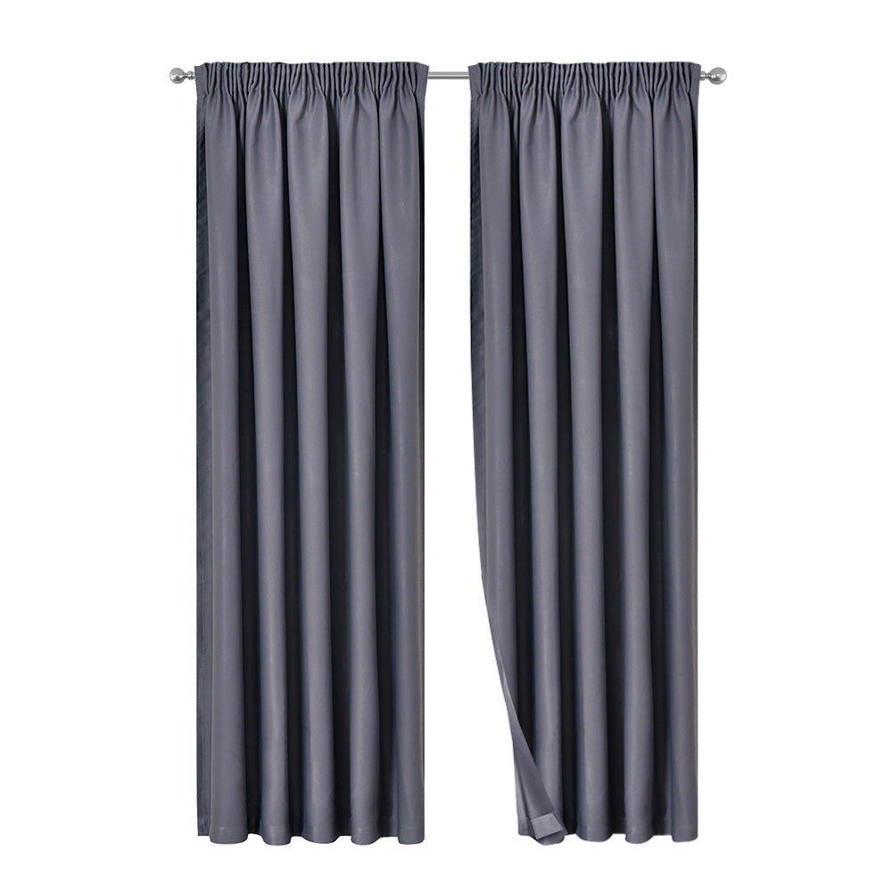 Artqueen 2X Pinch Pleat Pleated Blockout Curtains Dark Grey 140cmx230cm