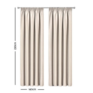 Artqueen 2X Pinch Pleat Pleated Blockout Curtains Sand 140cmx230cm