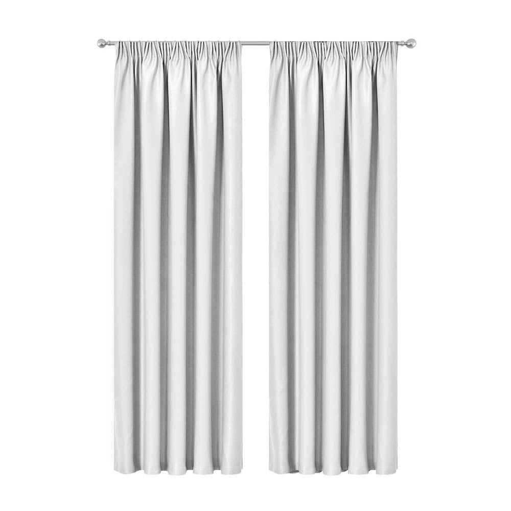 Artqueen 2X Pinch Pleat Pleated Blockout Curtains White 140cmx230cm