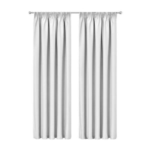 Artqueen 2X Pinch Pleat Pleated Blockout Curtains White 140cmx230cm