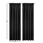 Artqueen 2X Pinch Pleat Pleated Blockout Curtains Black 180cmx230cm