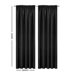 Artqueen 2X Pinch Pleat Pleated Blockout Curtains Black 300cmx230cm