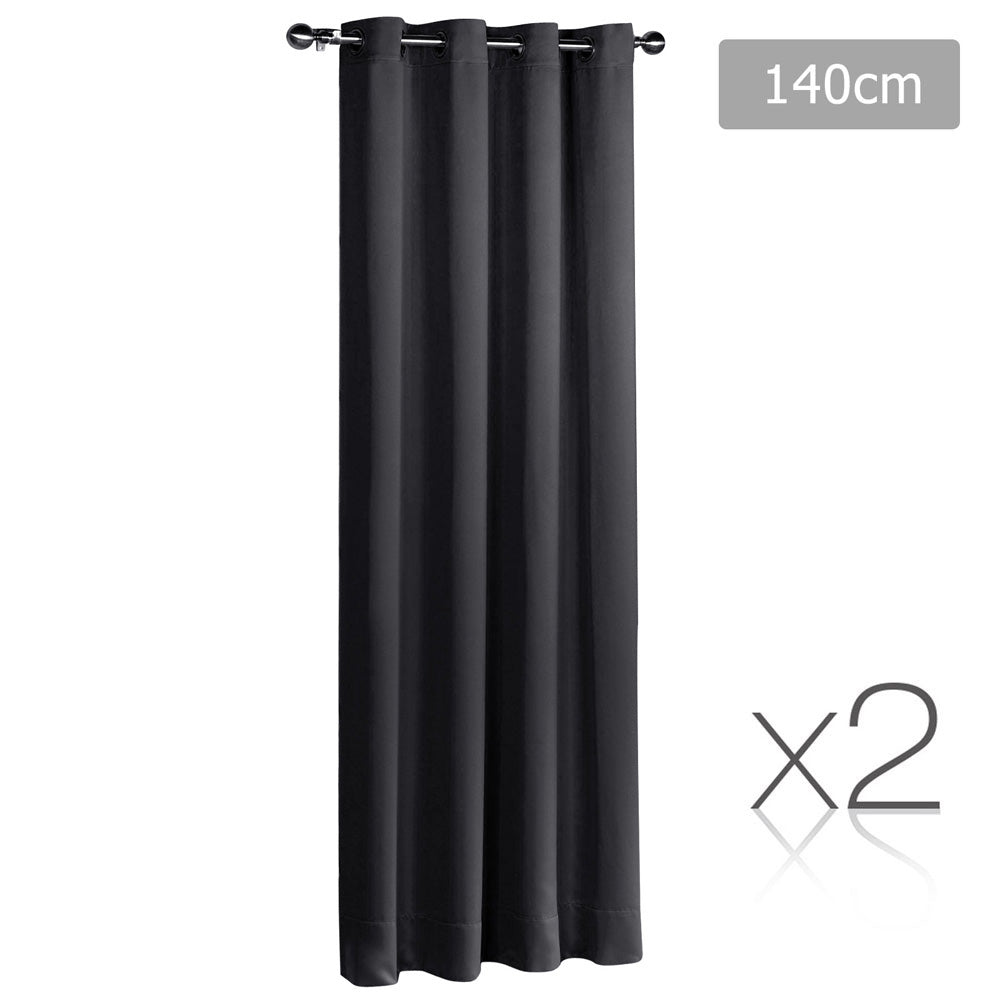 Set of 2 ArtQueen 3 Pass Eyelet Blockout Curtain Black 140cm