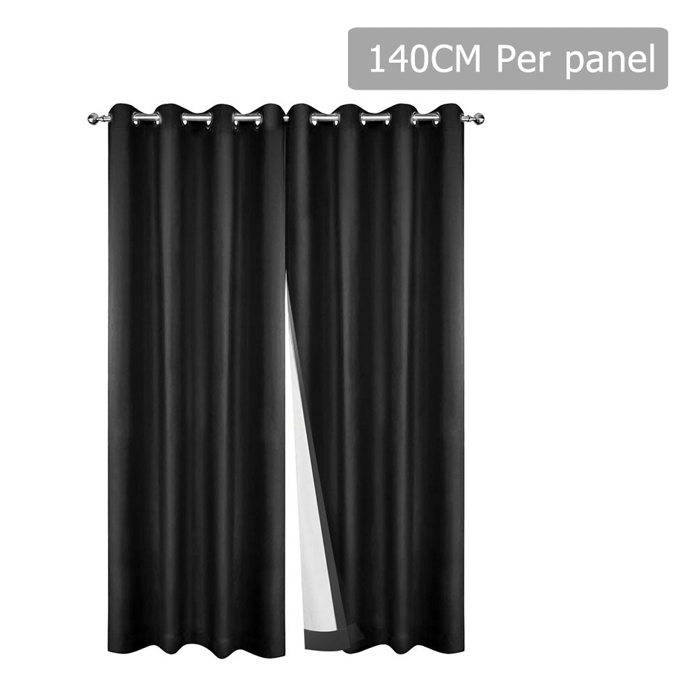 Art Queen 2 Panel 140 x 230cm Eyelet Blockout Curtains - Black