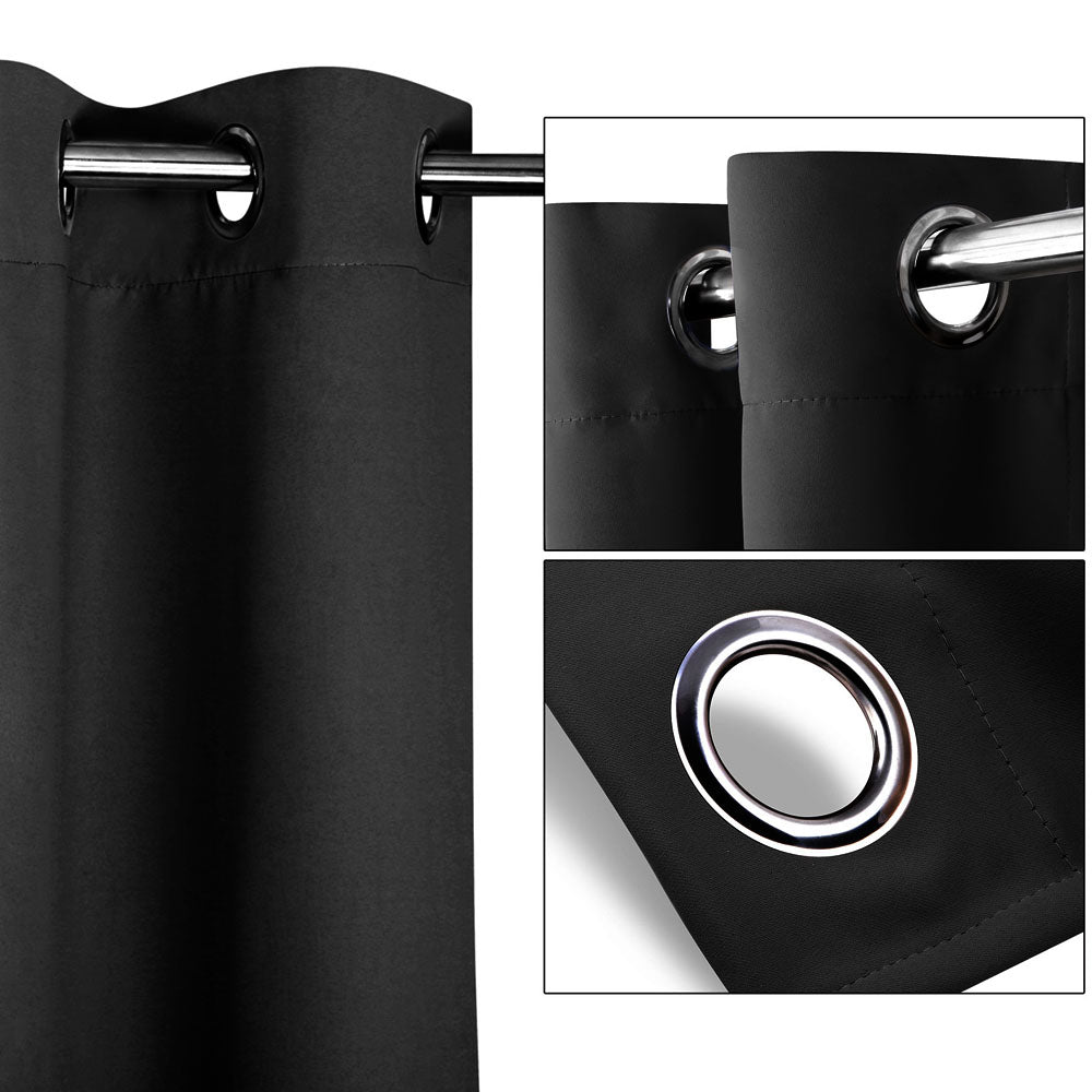 Art Queen 2 Panel 140 x 230cm Eyelet Blockout Curtains - Black