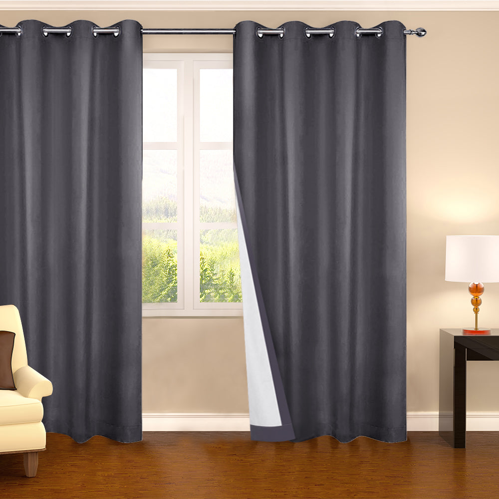 Art Queen 2 Panel 180 x 230cm Eyelet Blockout Curtains - Grey