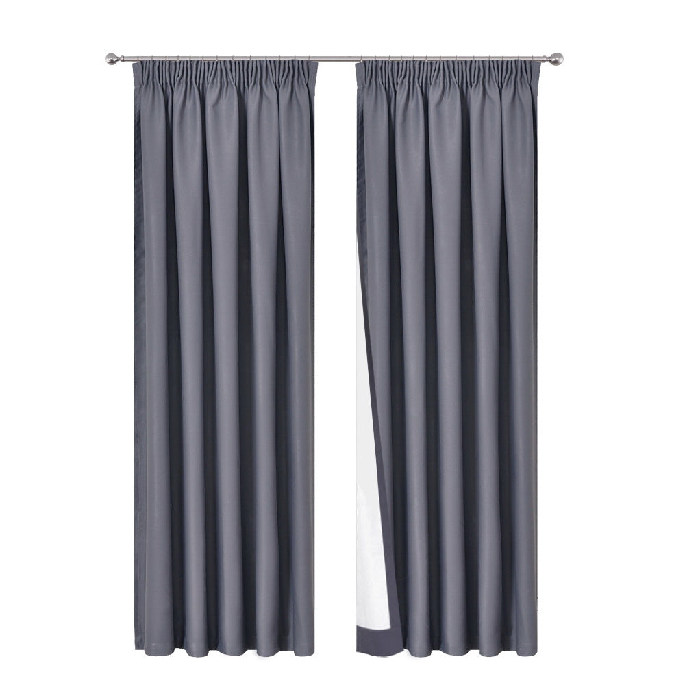 Art Queen 2 Pencil Pleat 140x213cm Blockout Curtains - Dark Grey