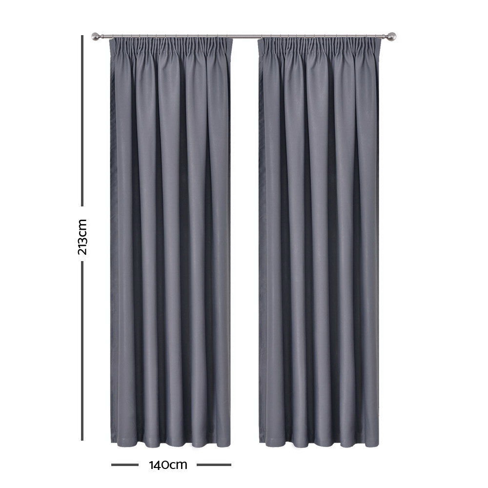 Art Queen 2 Pencil Pleat 140x213cm Blockout Curtains - Dark Grey