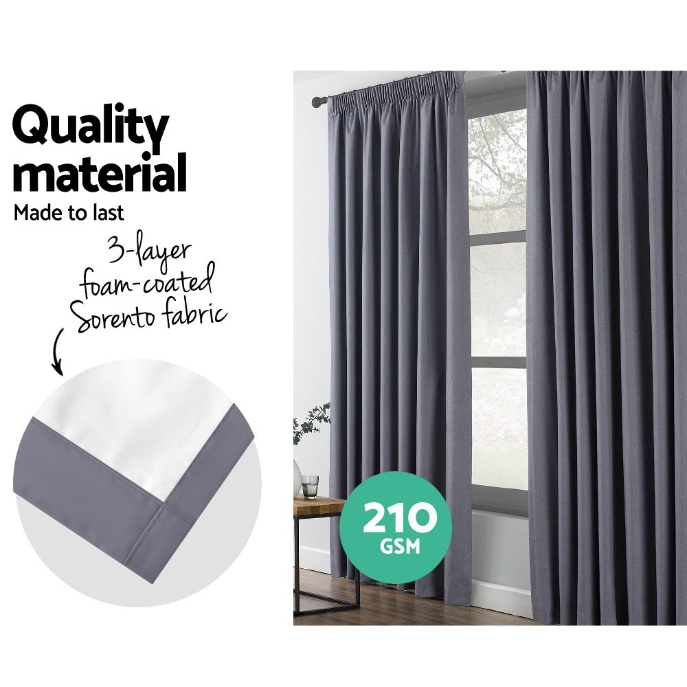 Art Queen 2 Pencil Pleat 140x213cm Blockout Curtains - Dark Grey