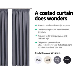 Art Queen 2 Pencil Pleat 140x213cm Blockout Curtains - Dark Grey