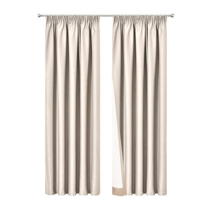 Art Queen 2 Pencil Pleat 140x213cm Blockout Curtains - Sand